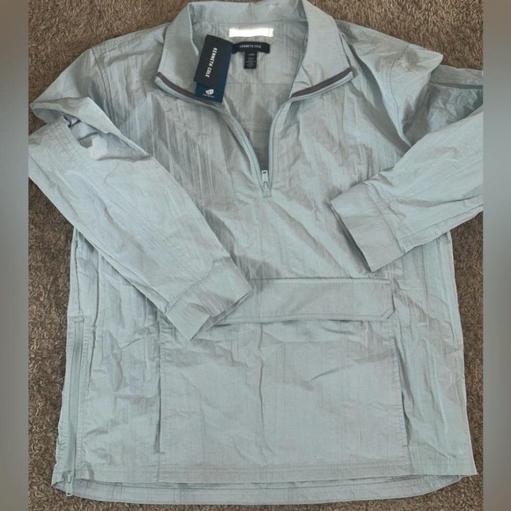 New Men’s Techni Kenneth Cole Size Large Windbreaker Jacket L Blue Zip Pocket